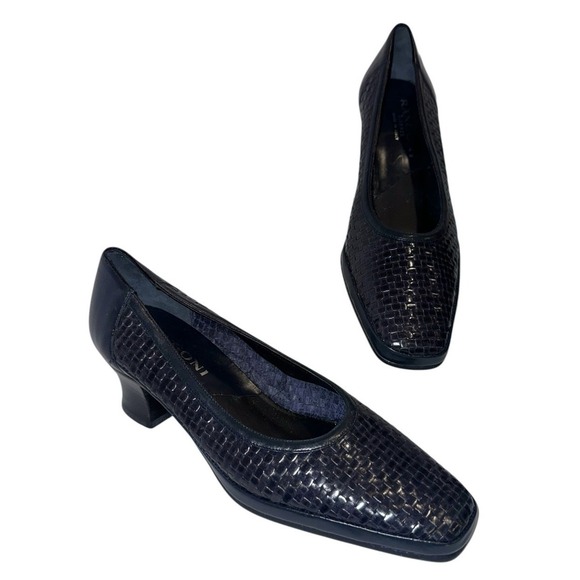 Rangoni Shoes - Rangoni Firenze VTG Basketweave Italian Leather Loafers Navy Shoes 7 B Old Money